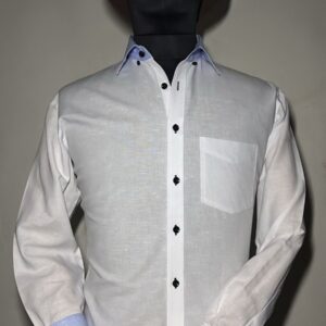 Men's Premium White Dress Shirt with Blue Striped Contrast Details - Long Sleeve
