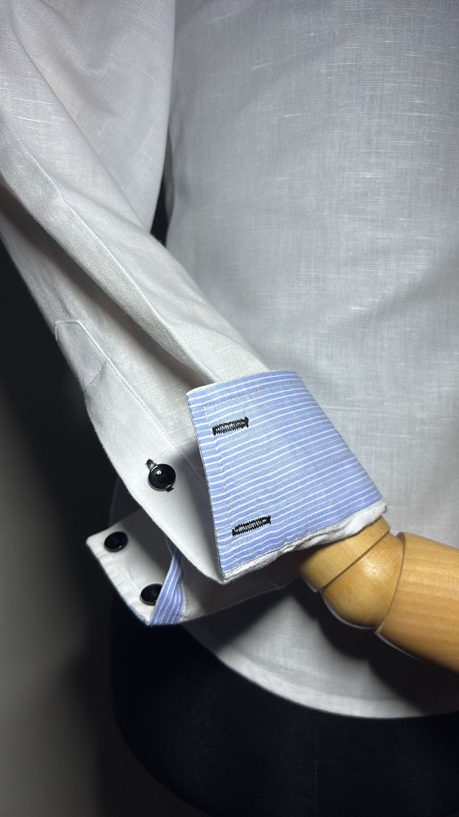 Men's Premium White Dress Shirt with Blue Striped Contrast Details - Long Sleeve - Image 3