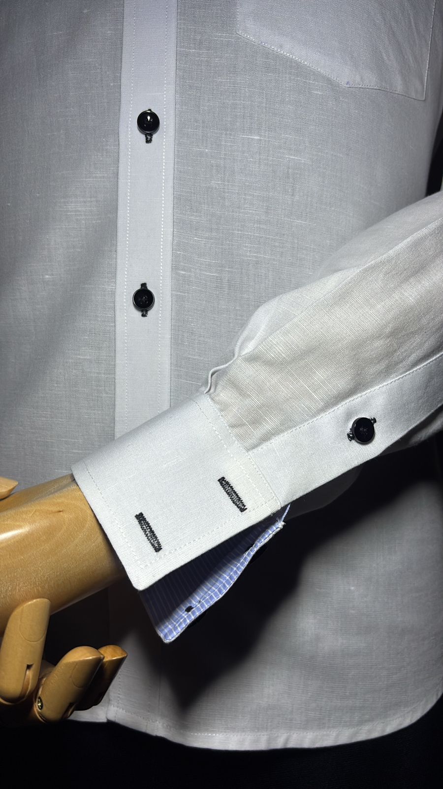 Men's Premium White Dress Shirt with Blue Striped Contrast Details - Long Sleeve - Image 5