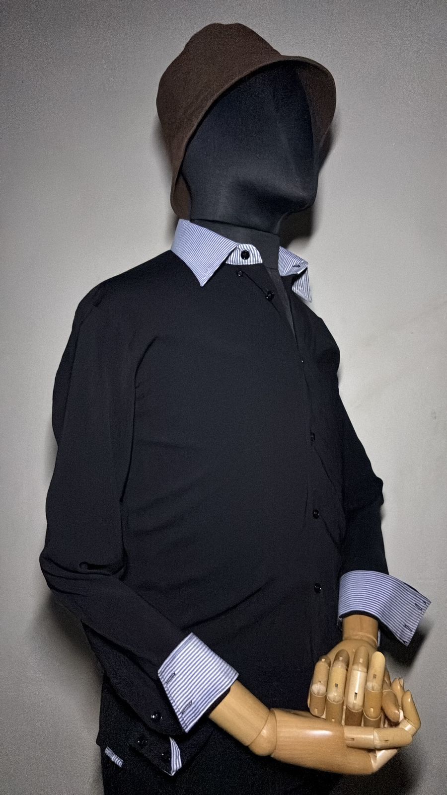 Men's Premium Black Dress Shirt with Blue Striped Contrast Details - Long Sleeve