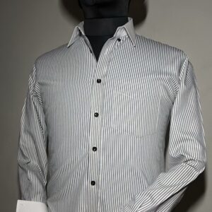 Men's Premium White Dress Shirt with Subtle Grey Stripes - Long Sleeve