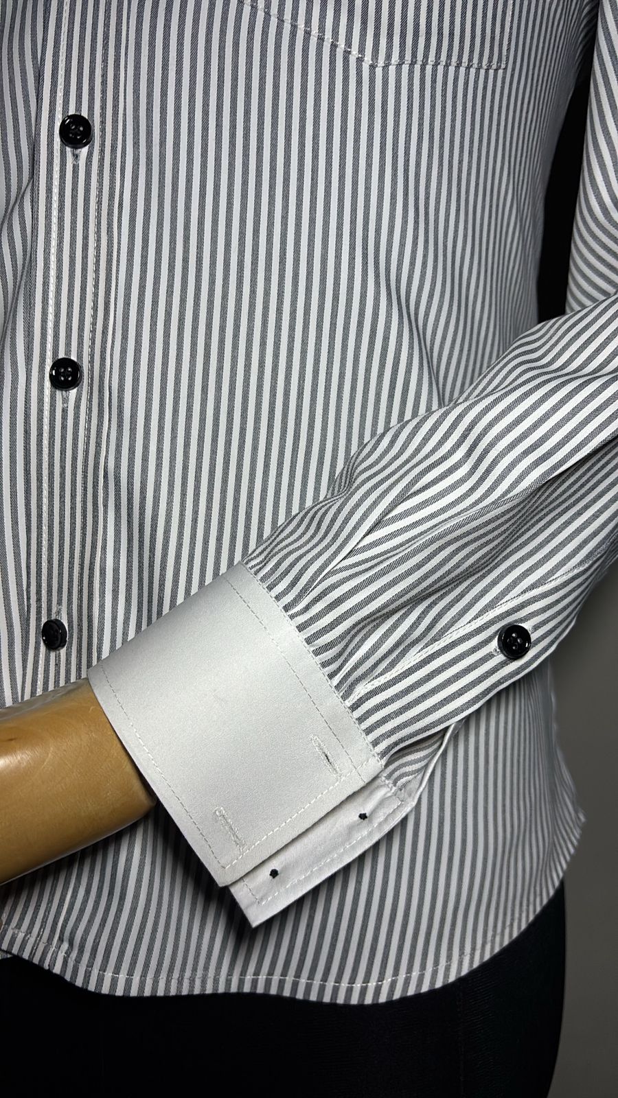 Men's Premium White Dress Shirt with Subtle Grey Stripes - Long Sleeve - Image 4