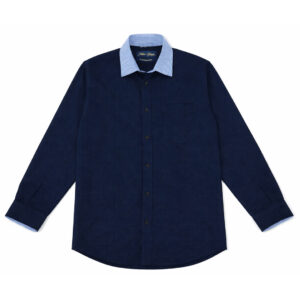 Men's Premium Navy Dress Shirt with Blue Striped Contrast Collar – Tailored Fit, Long Sleeve