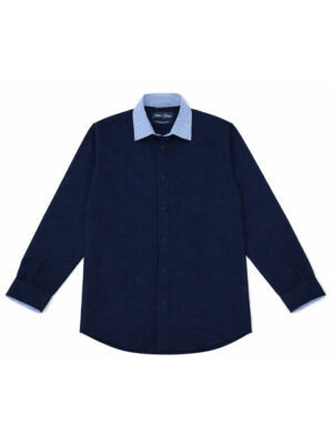 Men's Premium Navy Dress Shirt with Blue Striped Contrast Collar – Tailored Fit, Long Sleeve