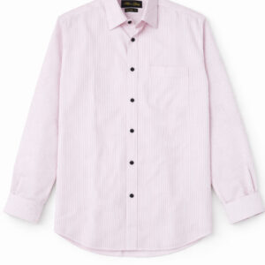 Men's Premium Pink & White Stripe Dress Shirt with Dark Buttons – Tailored Fit, Long Sleeve