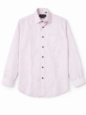 Men's Premium Pink & White Stripe Dress Shirt with Dark Buttons – Tailored Fit, Long Sleeve