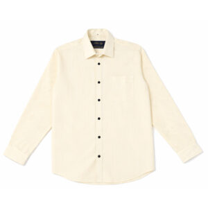 Men's Premium Cream & Yellow Stripe Dress Shirt with Dark Buttons – Tailored Fit, Long Sleeve