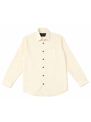Men's Premium Cream & Yellow Stripe Dress Shirt with Dark Buttons – Tailored Fit, Long Sleeve