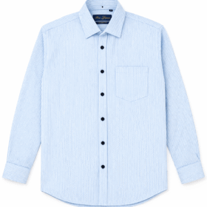 Men's Premium Light Blue Stripe Dress Shirt with Navy Buttons  - Long sleeve