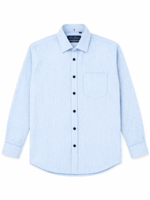 Men's Premium Light Blue Stripe Dress Shirt with Navy Buttons  - Long sleeve