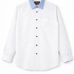 Men’s Premium White Dress Shirt with Blue Striped Inner Collar – Long Sleeve