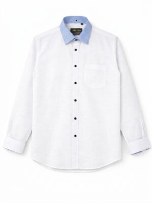 Men’s Premium White Dress Shirt with Blue Striped Inner Collar – Long Sleeve