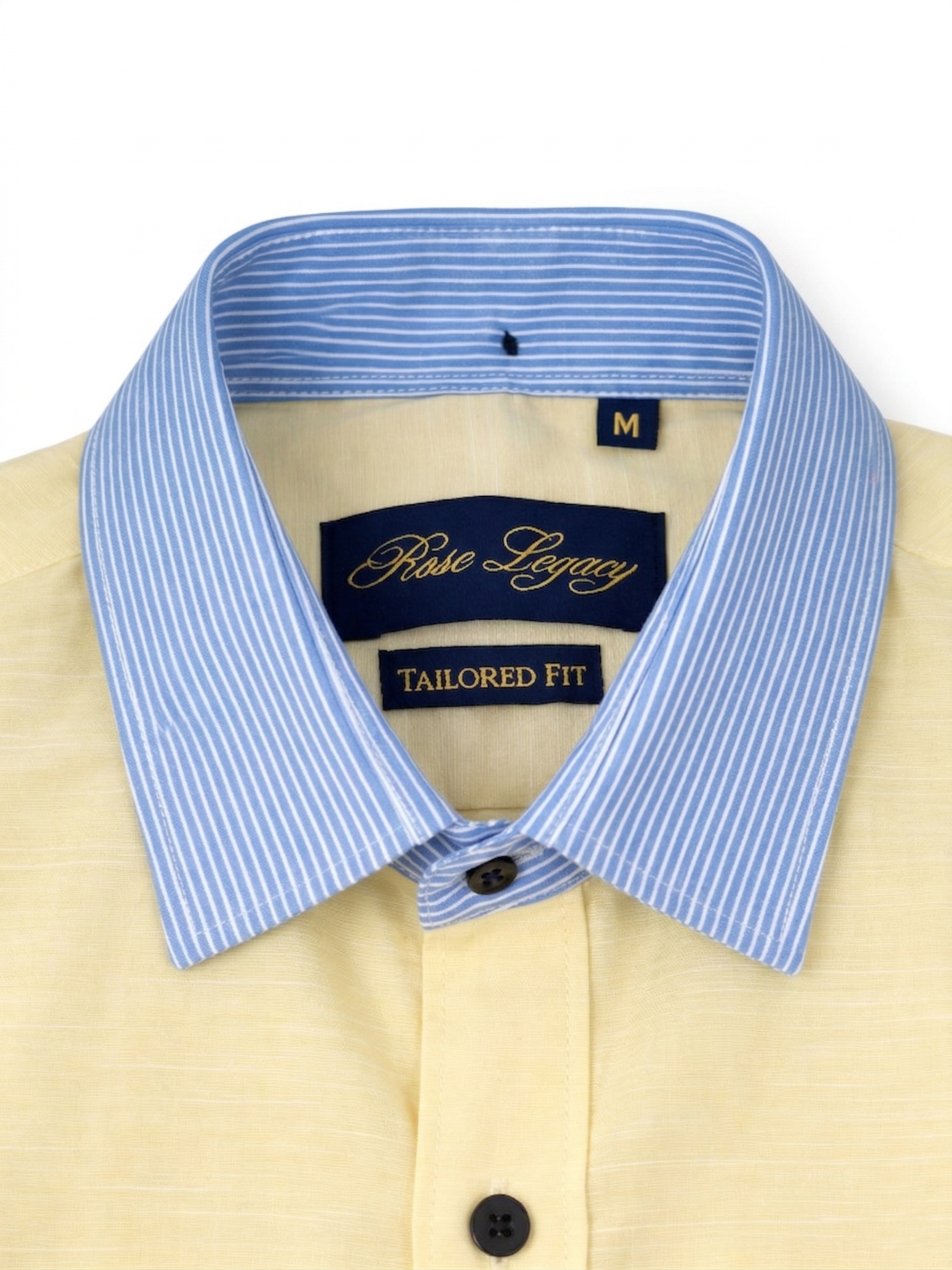 Men's Premium Yellow Dress Shirt with Blue Striped Contrast Collar – Tailored Fit, Long Sleeve - Image 4